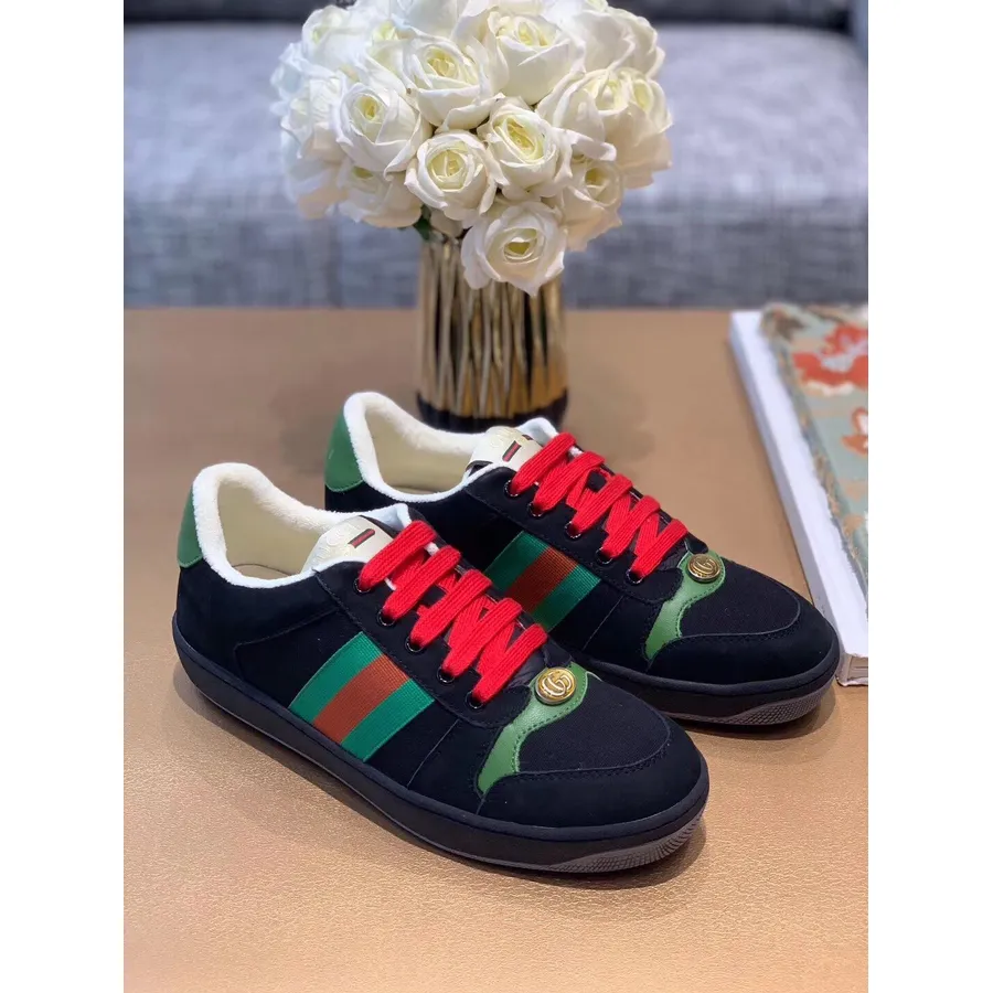 Adidași Gucci Web Screener 584815 Piele De Vițel Colecția Primăvară/vară 2019 Negru/roșu