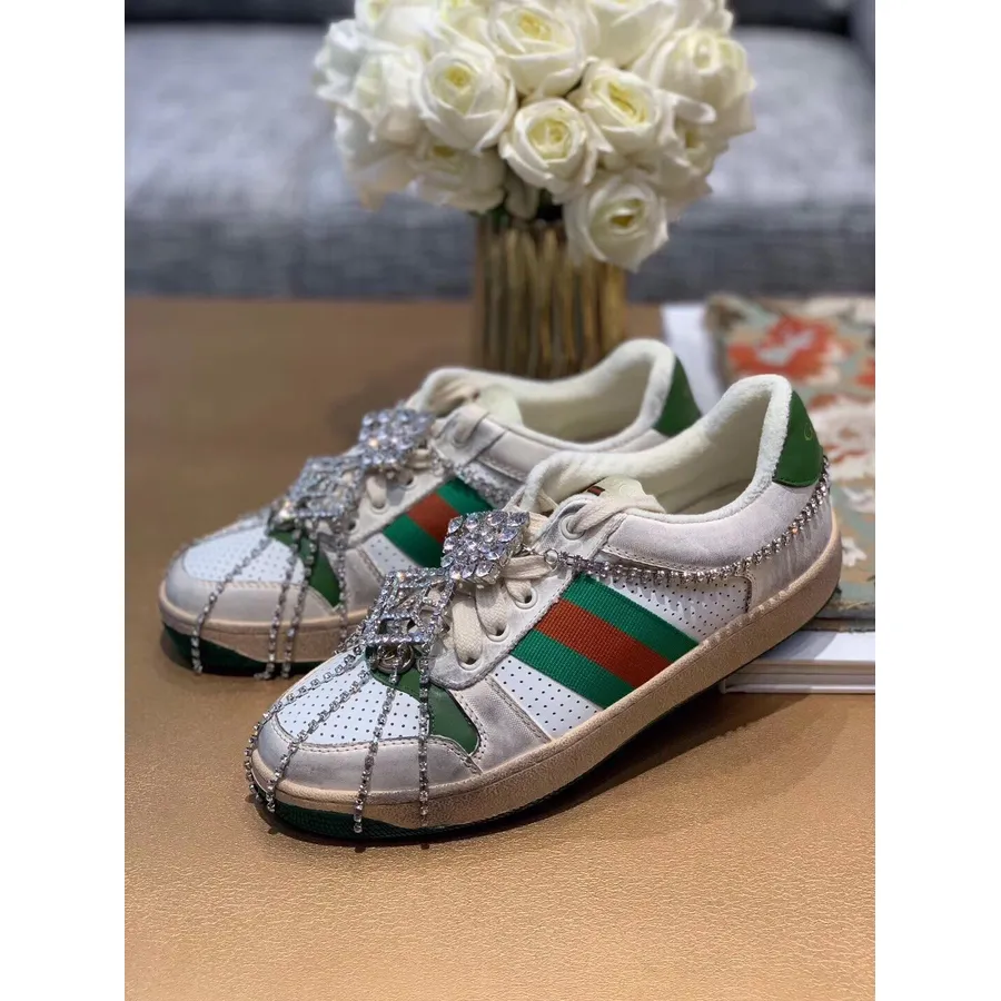 Gucci Screener Sneaker Met Kristallen 570903 Kalfsleer Lente/zomercollectie 2019, Wit