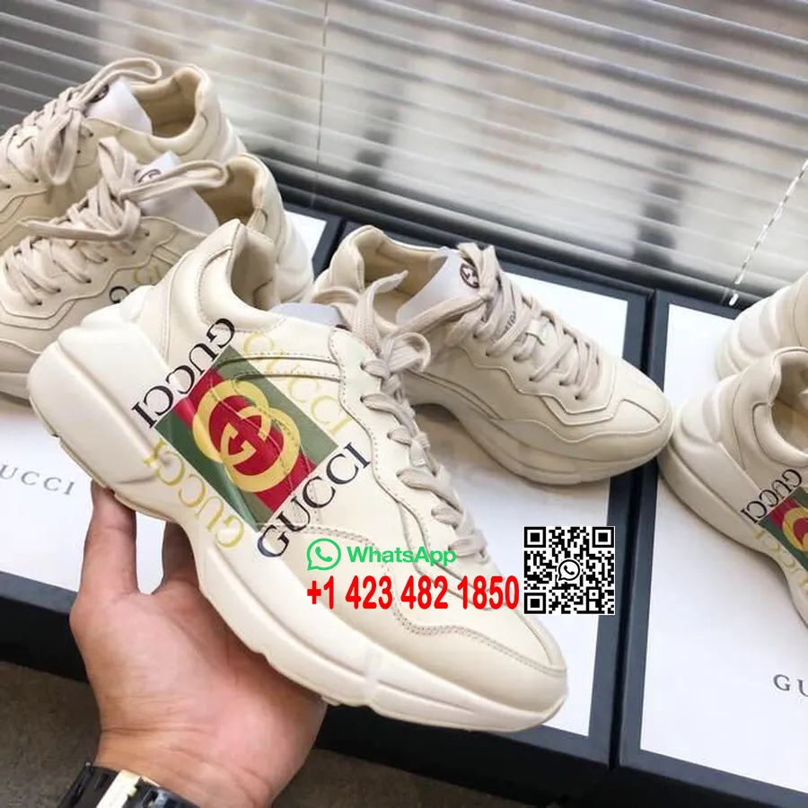 Gucci Gucci Box Logo Fraises Baskets Dad Unisexes 524991 Cuir De Veau Collection Printemps/été 2019, Blanc Cassé/rouge