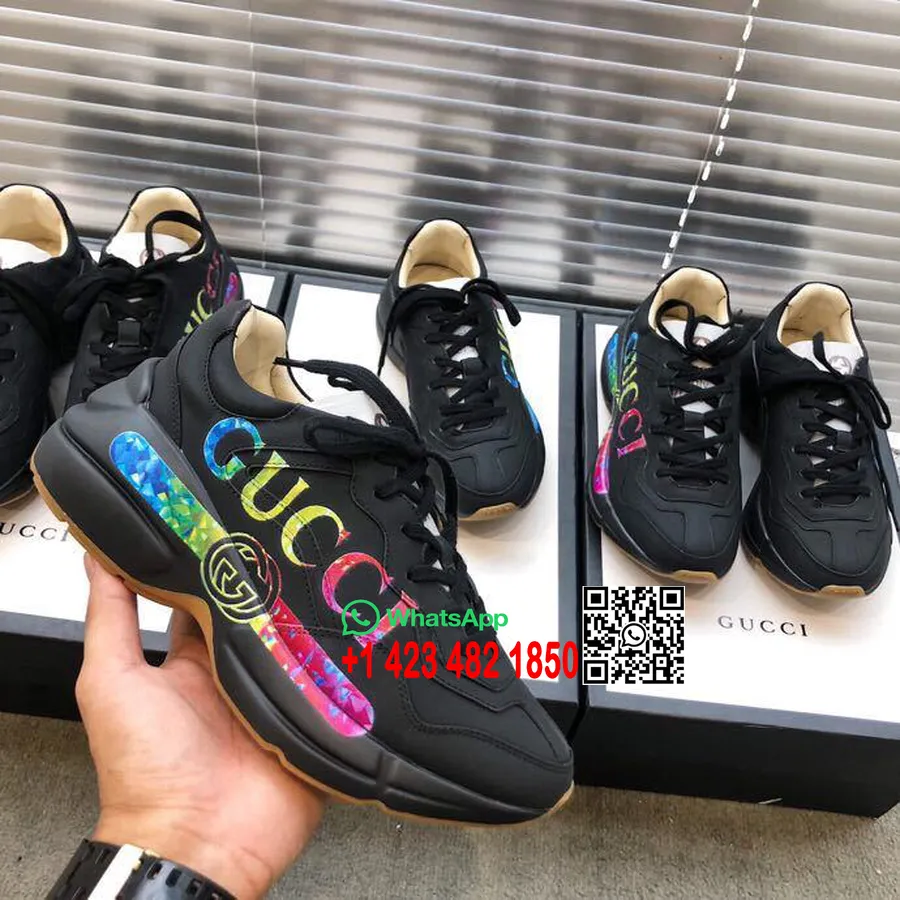 Gucci Rhyton Gucci Logo Unisex Dad Sneakers 524990 Kolekcija Pomlad/poletje 2019 Iz Telečjega Usnja, črna