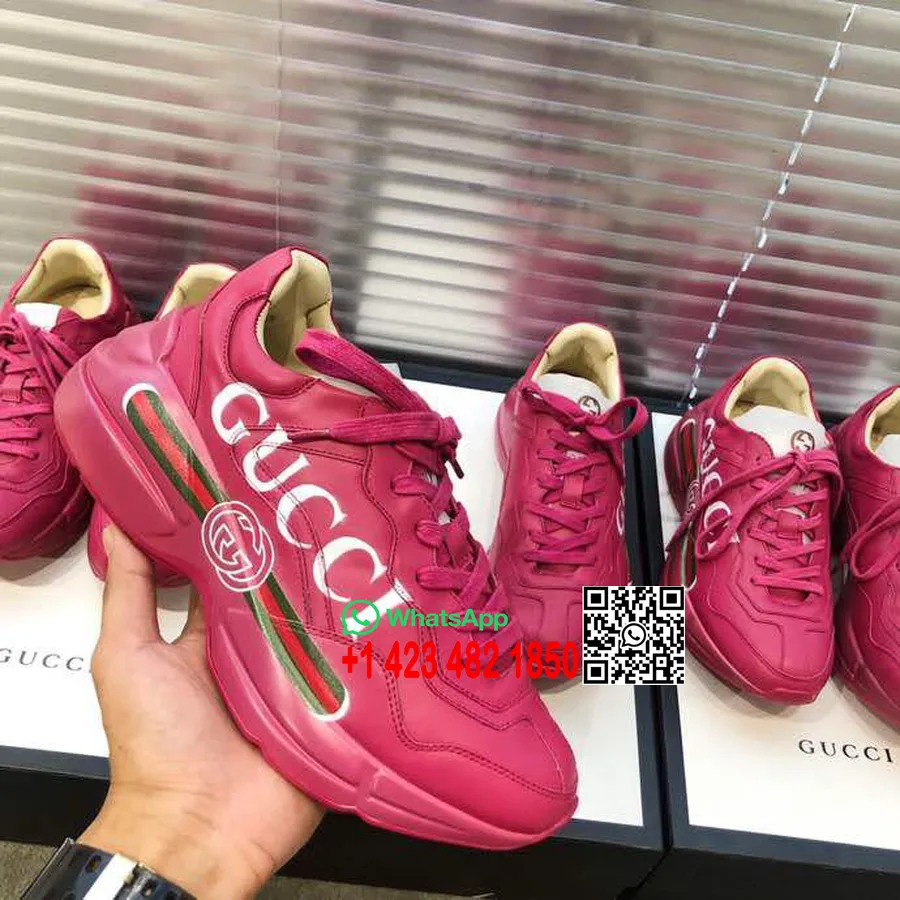 Gucci Rhyton Gucci Logo Unisex Dad Sneakers 524990 телешка кожа колекция пролет/лято 2019, горещо розово