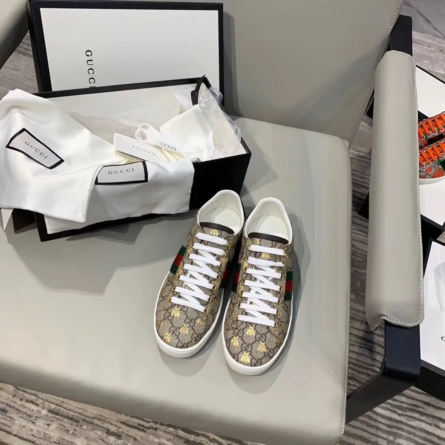 Gucci Ace Gg Supreme Bees Sneaker 548950 Skóra Cielęca Kolekcja Wiosna/lato 2019, Beżowy