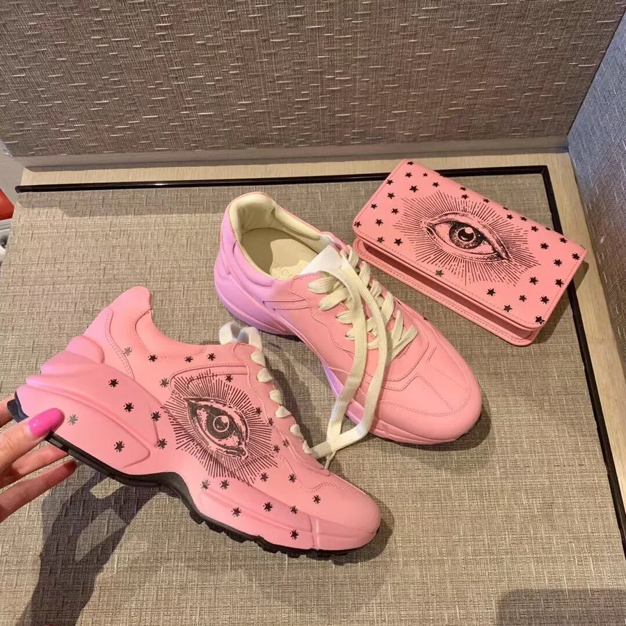 Gucci Rhyton Sneakers Med øje 576963 Kalveskind Forår/sommer 2019 Kollektion, Pink