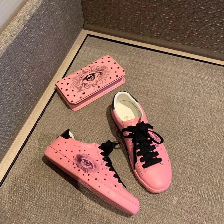 Gucci Ace Sneakers Med øye 576963 Kalveskinn Vår/sommer 2019 Kolleksjon, Rosa