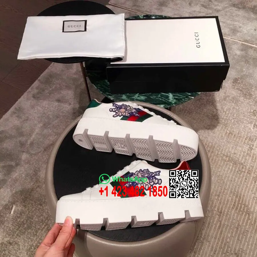 Gucci Ace 3 Pigs Sneakers Platform 577573 δερμάτινο δέρμα μοσχαριού συλλογή άνοιξη/καλοκαίρι 2019, λευκό