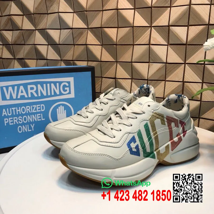 Gucci Rhyton Glitter Dad Sneakers 524990 Calfskin Leather Spring/Summer 2019 Collection, Off White