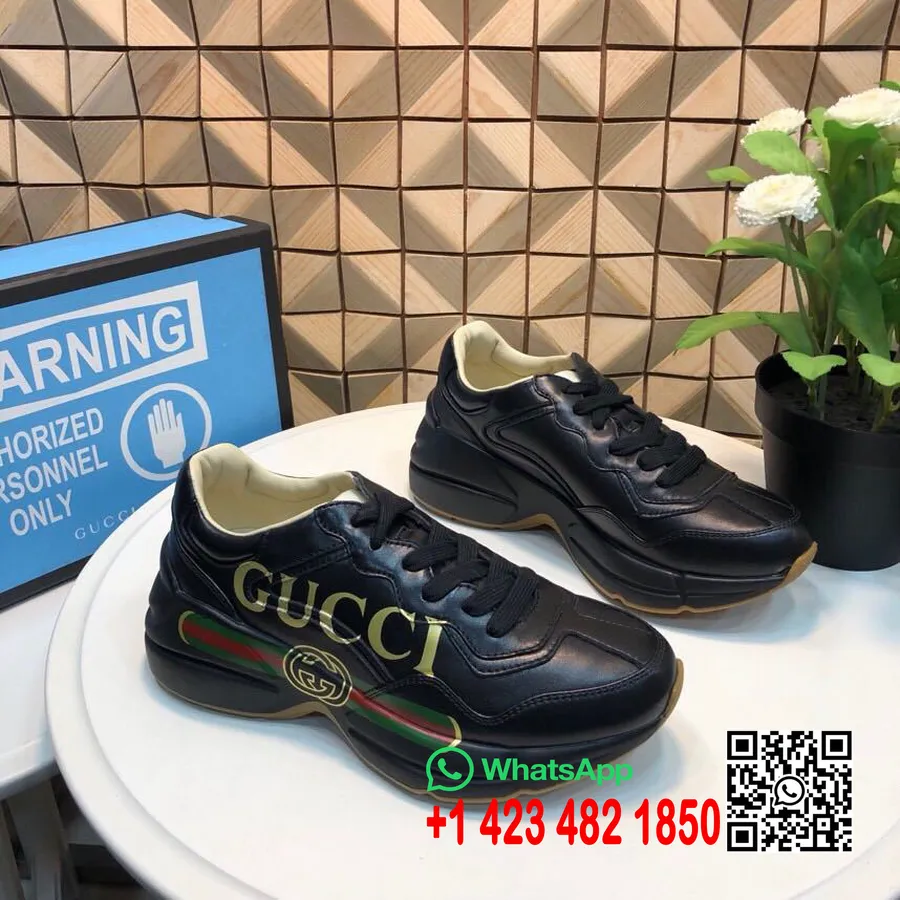 Gucci Rhyton Logo Dad Sneakers 552851 Kalbsleder Frühjahr/Sommer 2019 Kollektion, Schwarz