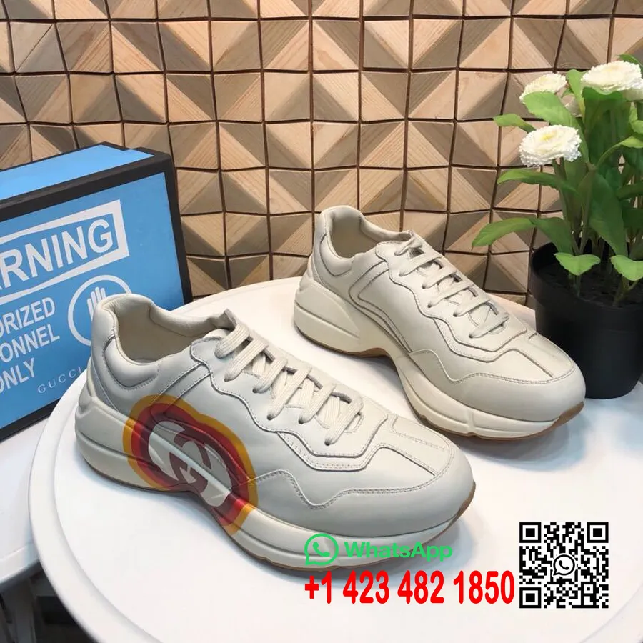 Gucci Rhyton Ineinandergreifende G Und Heart Dad Sneakers 550049 Kalbsleder Frühjahr/Sommer 2019 Kollektion, Gebrochenes Weiß