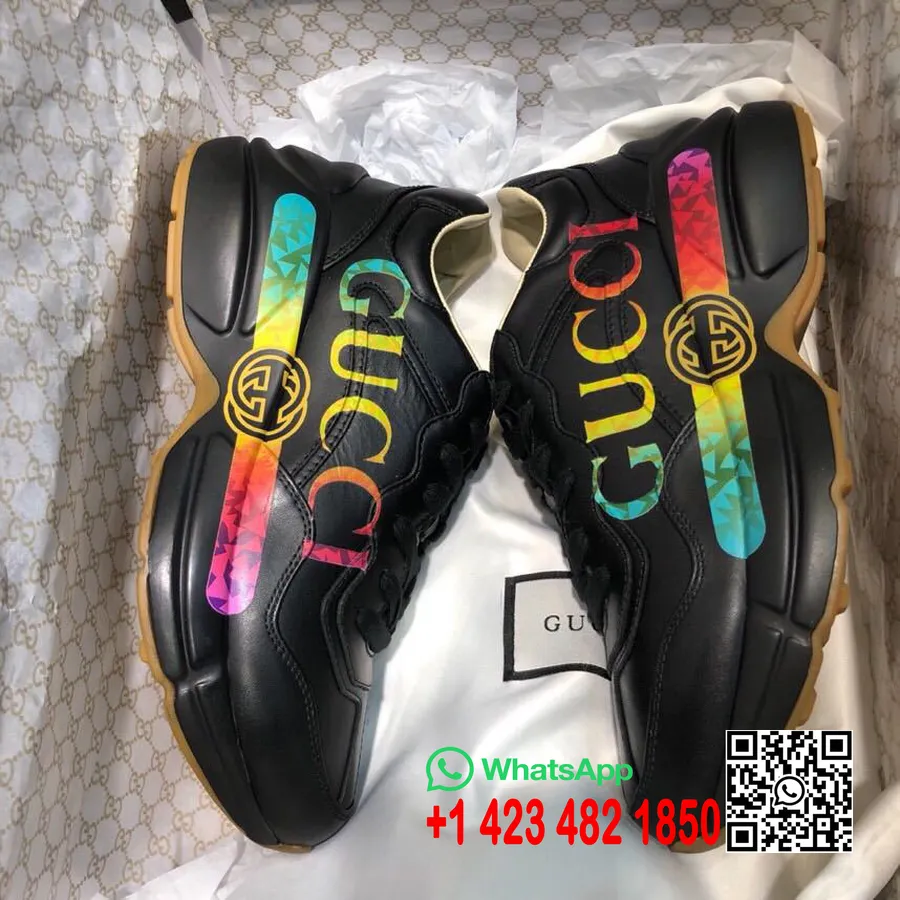 Gucci Rhyton Dad Sneakers 552851 Kalveskind Forår/sommer 2019 Kollektion Sort