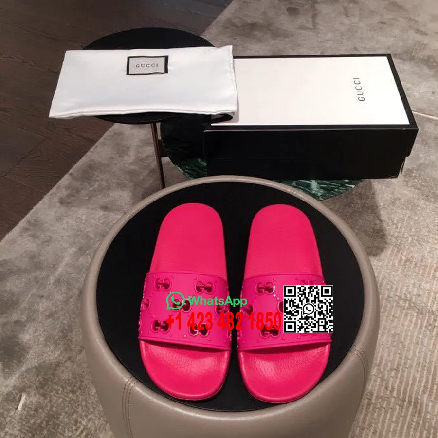 Gucci Gummi Slide Gg Sandaler 573922 Vår/sommer 2019 Kolleksjon, Varm Rosa