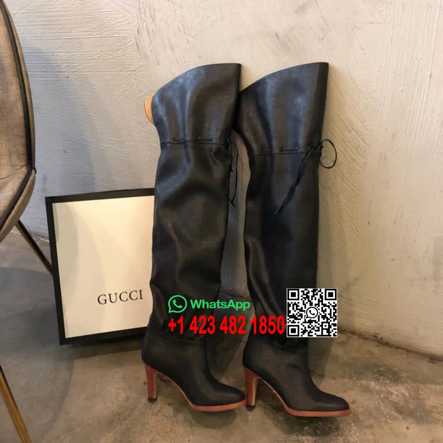 Gucci Lisa Over-The-Knee Boots Calfskin Leather Trim Fall/Winter 2018 Collection, Black