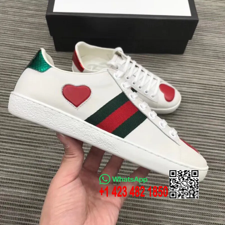 Gucci Ace Heart Broderade Sneakers 435638 Kalvskinn Läder Vår/sommar 2018 Kollektion Vit