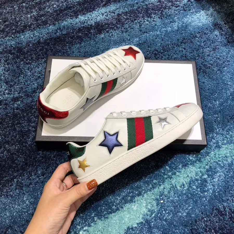 Zapatilla Gucci Ace Star Bordada 454562 Piel De Becerro Colección Primavera/verano 2018 Blanco