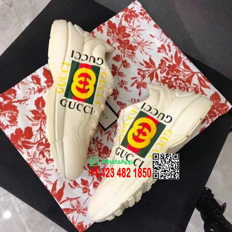 Gucci Rhyton Logo Dad Sneakers 500878 Kalvskinn Läder Vår/sommar 2018 Kollektion Off White