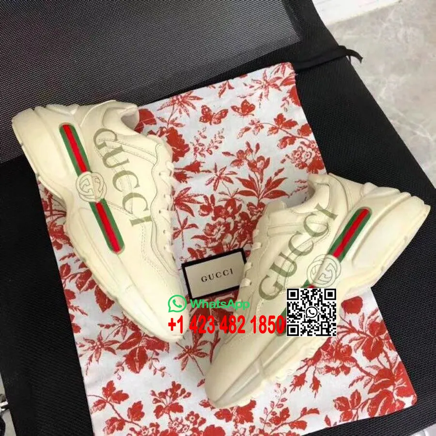 Gucci Rhyton Logo Papa Sneakers 528892 Kalfsleer Lente/zomer 2018 Collectie Gebroken Wit