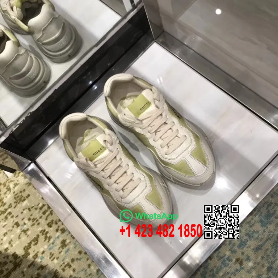 Gucci X Vetements Rhyton Print Dad Sneakers телешка кожа колекция пролет/лято 2018, мръсно бяло/лайм