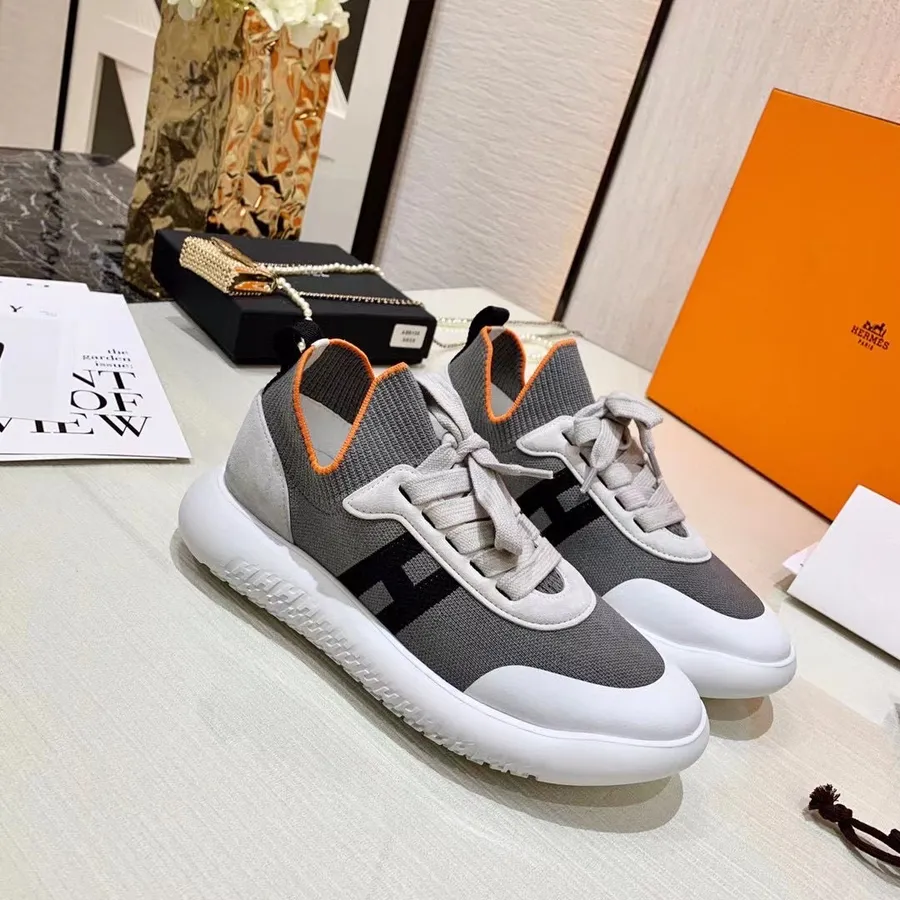 Hermes Crew Knit Blonde Sneakers Efterår/vinter 2021 Kollektion, Hvid/grå