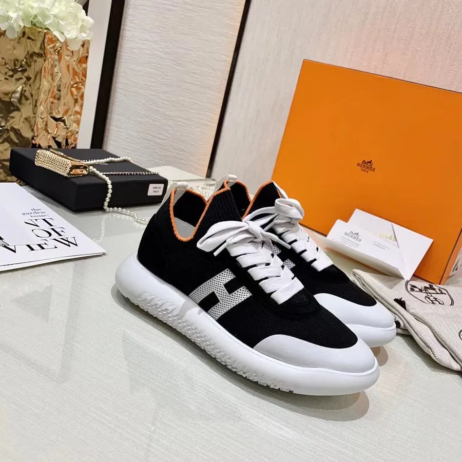 Hermes Crew Knit Blonde Sneakers Efterår/vinter 2021 Kollektion, Sort/hvid