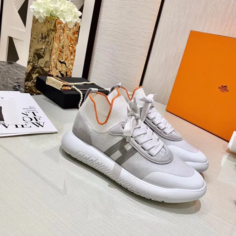 Hermes Crew Knit Blonde Sneakers Efterår/vinter 2021 Kollektion, Hvid/lysegrå