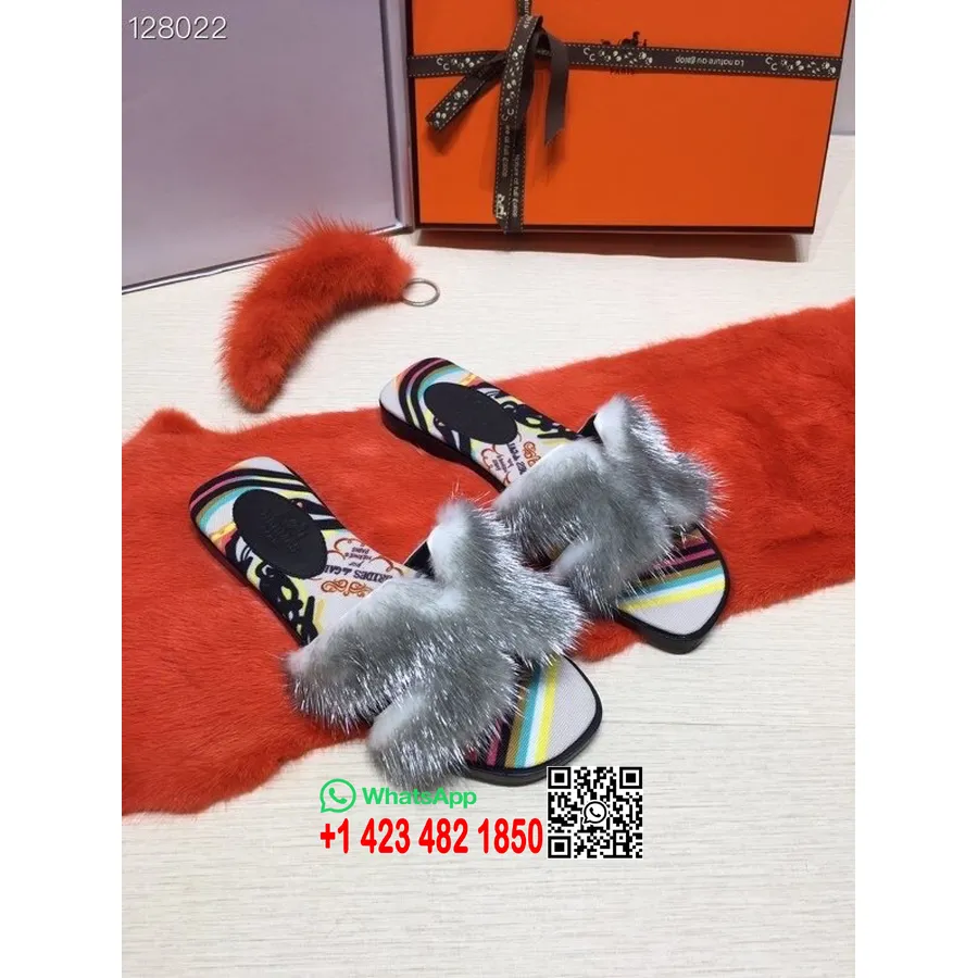 Koleksi Hermes Oran Mink Fur Flat Mules Musim Gugur/dingin 2020, Perak