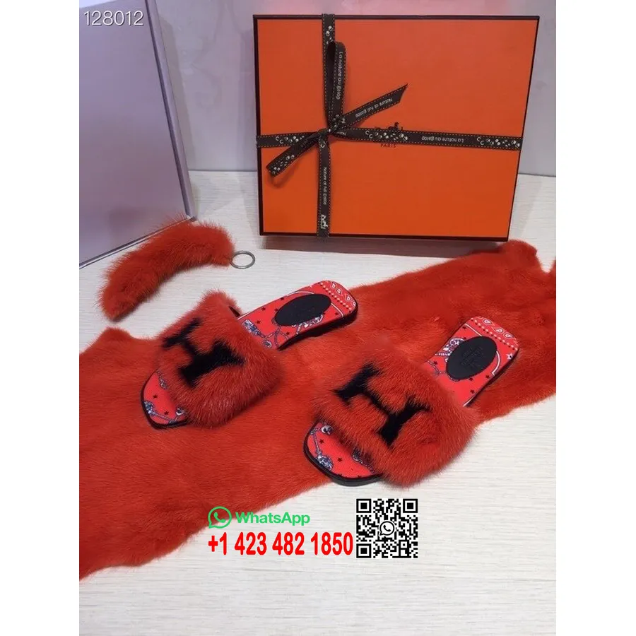 Hermes Oran H Logo Minkin Turkista Flat Mules Syksy/talvi 2020 Kokoelma, Oranssi