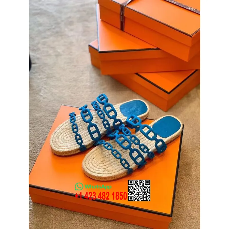 Hermes Ancone Espadrille Sandaler Nappa Läder Vår/sommar 2020 Kollektion, Blå