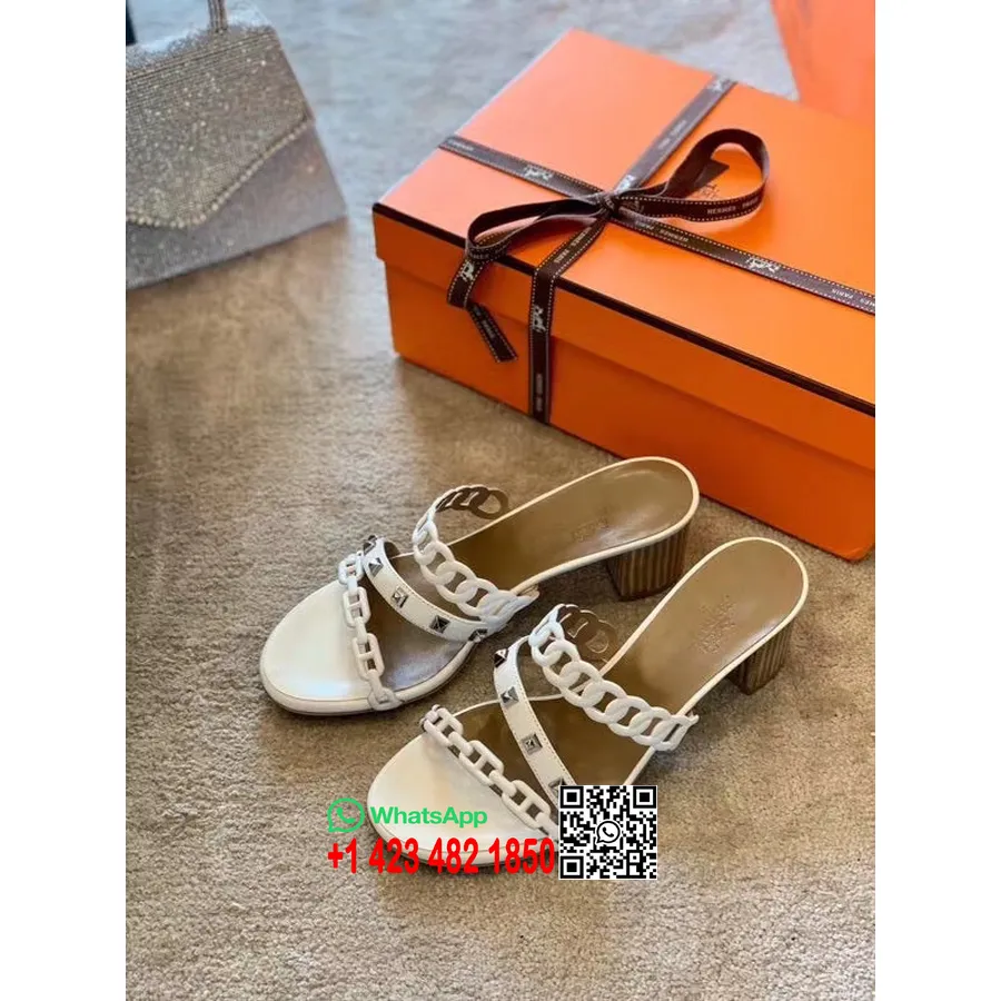 Hermes Thalassa Mules Com Tachas Sandálias Couro Napa Coleção Primavera/verão 2020, Branco