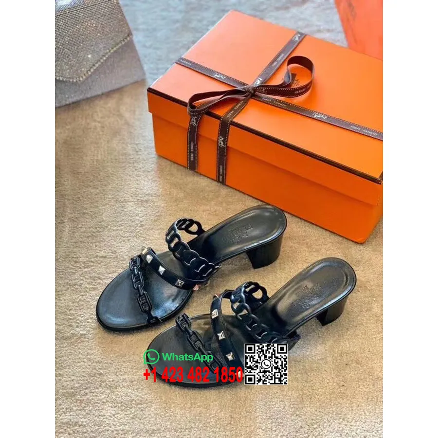 Hermes Thalassa Sandales Mules Cloutées En Cuir Nappa Collection Printemps/été 2020, Noir