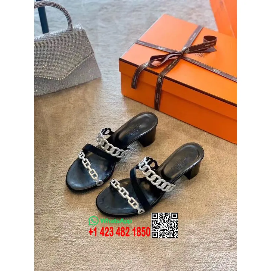 Hermes Thalassa Mules Sandales En Cuir Nappa Collection Printemps/été 2020, Noir/argent