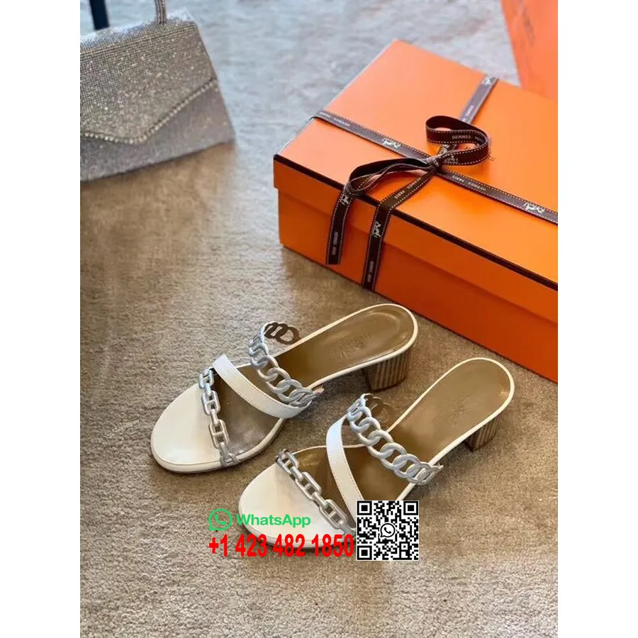 Hermes Thalassa Mules Sandales En Cuir Nappa Collection Printemps/été 2020, Blanc/argent