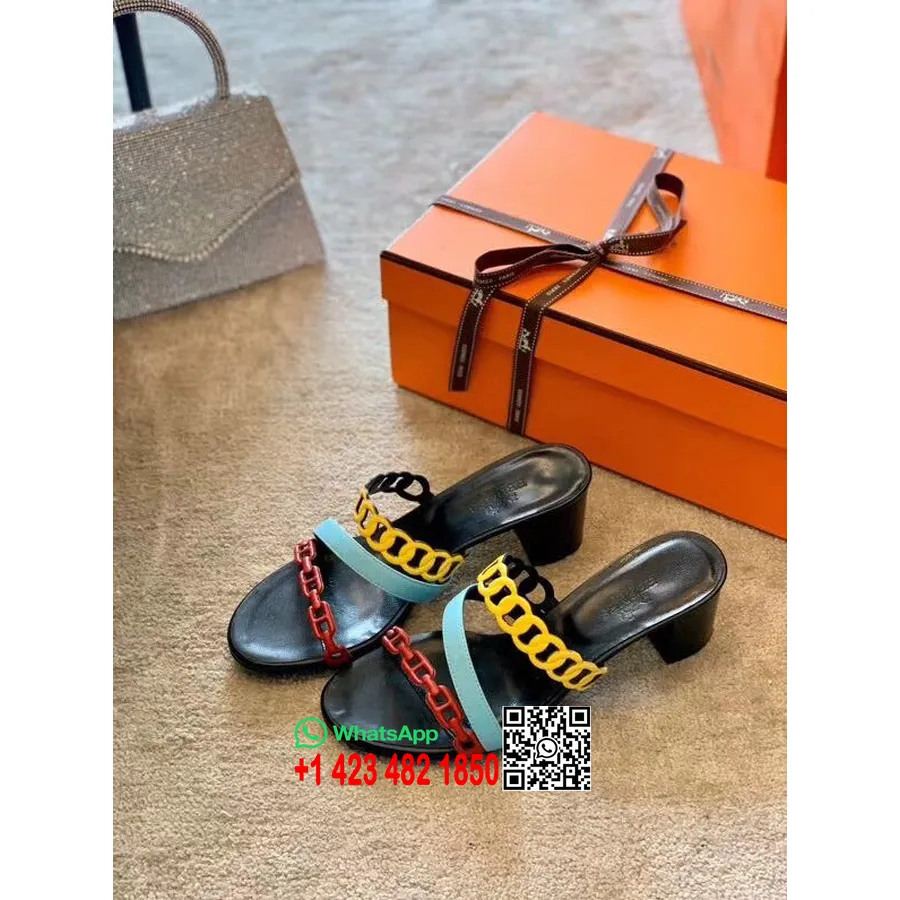 Hermes Thalassa Mules Sandales Cuir Nappa Collection Printemps/été 2020, Multicolore/noir