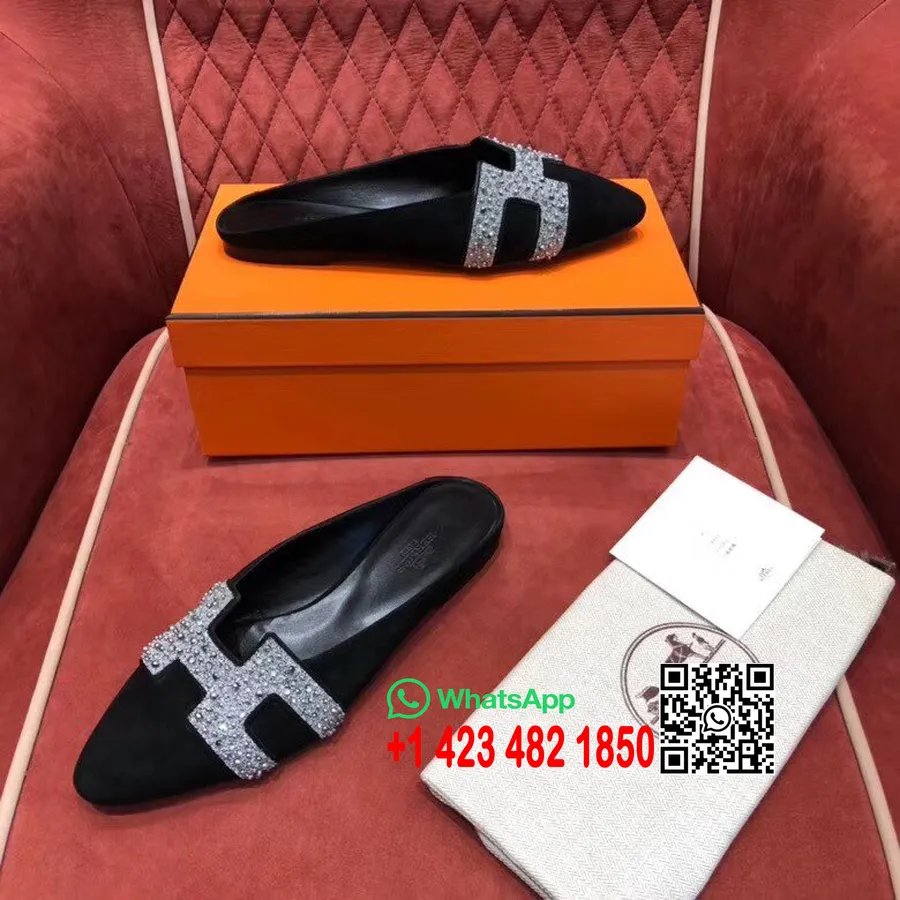 Hermes Crystal Roxane Mules En Cuir De Chèvre Suédé Collection Printemps/été 2020, Noir