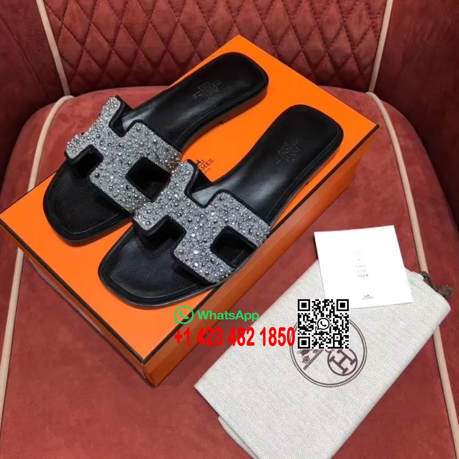 Hermes Crystal Oran Sandales En Cuir De Chèvre Suédé Collection Printemps/été 2020, Noir