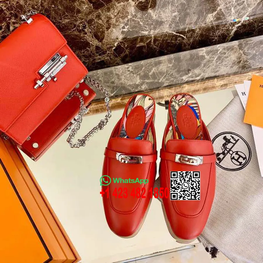 колекция пролет/лято 2020 колекция Hermes Oz Kelly Mule телешка кожа, руж