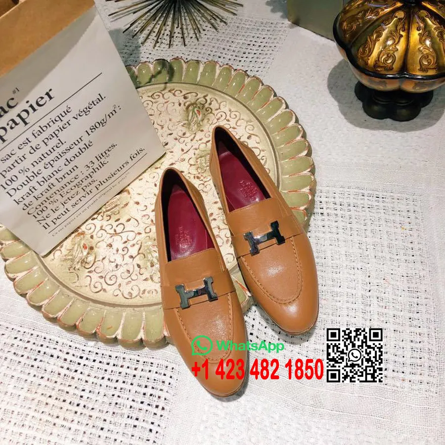 Koleksi Hermes Paris Sepatu Kulit Anak Sapi Wanita Musim Semi/musim Panas 2019, Tan