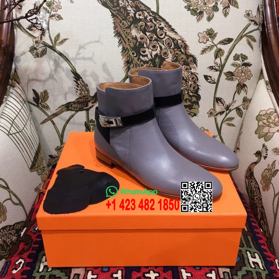 Botins Hermes Neo Em Couro De Bezerro Coleção Outono/inverno 2018, Cinza/preto