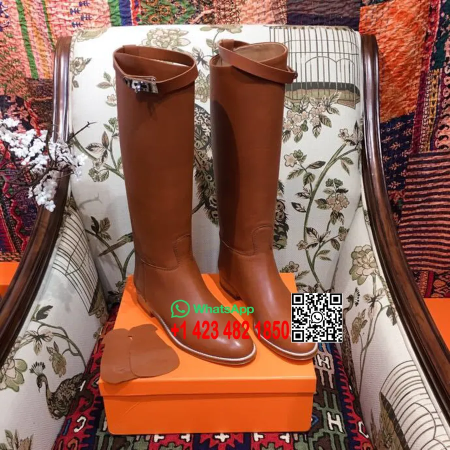 Hermes Kelly Montando Botas De Salto De Couro De Bezerro Coleção Outono / Inverno 2018, Conhaque