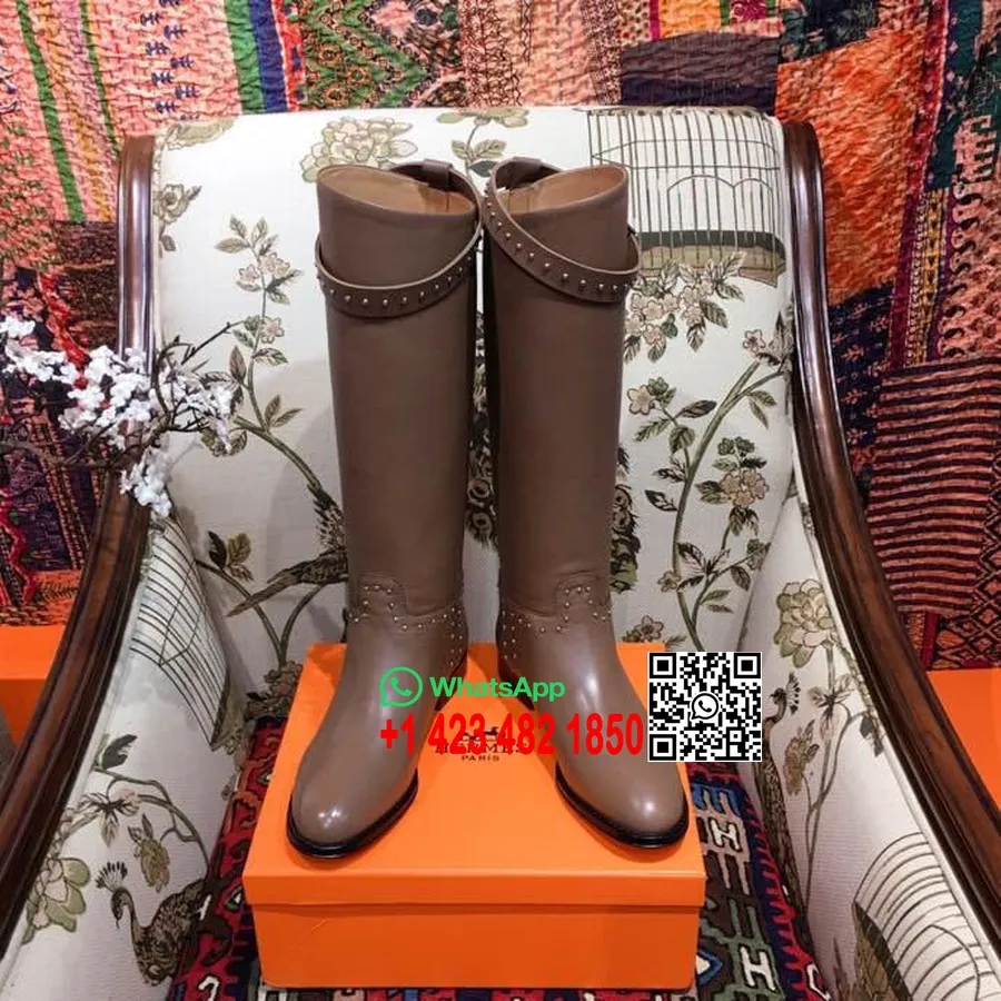 Hermes Botas De Salto Com Tachas Em Couro De Bezerro Coleção Outono/inverno 2018, Cinza