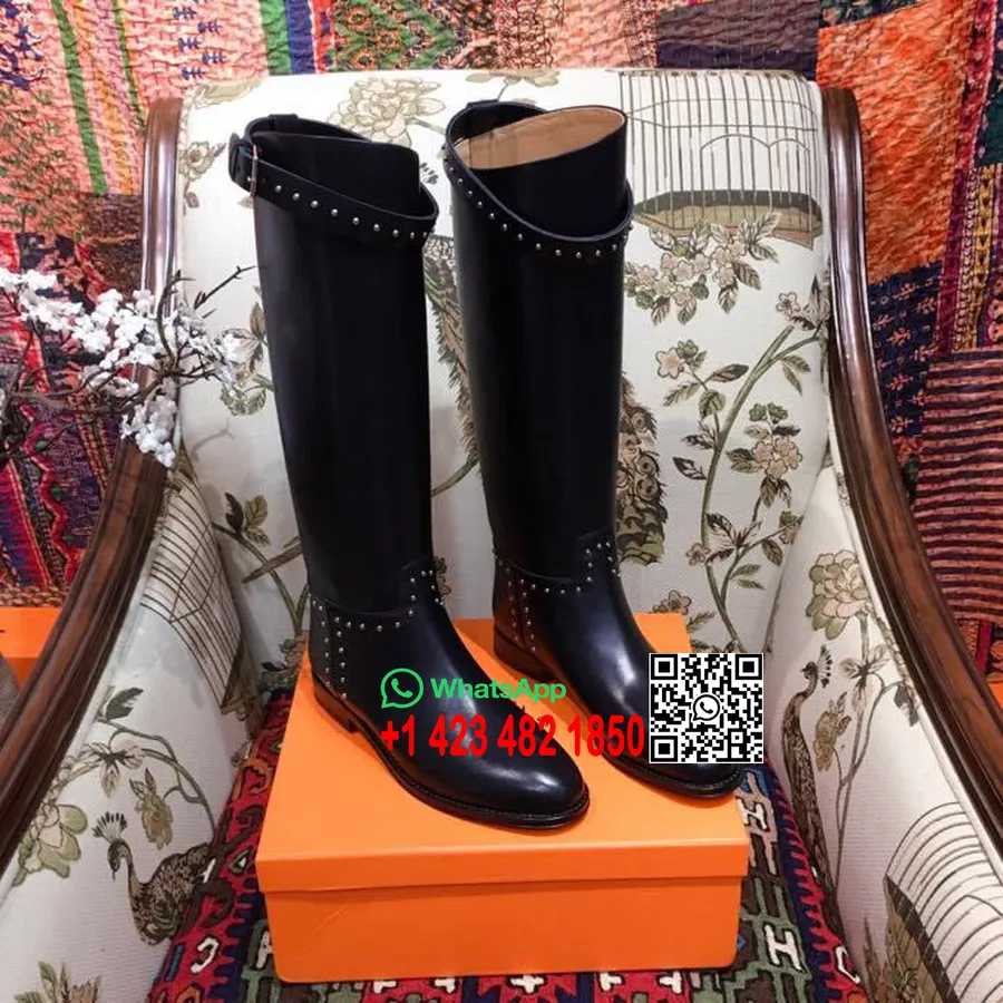 Hermes Studded Riding Jumping Boots Calfskin Leather Fall/Winter 2018 Collection,  Black