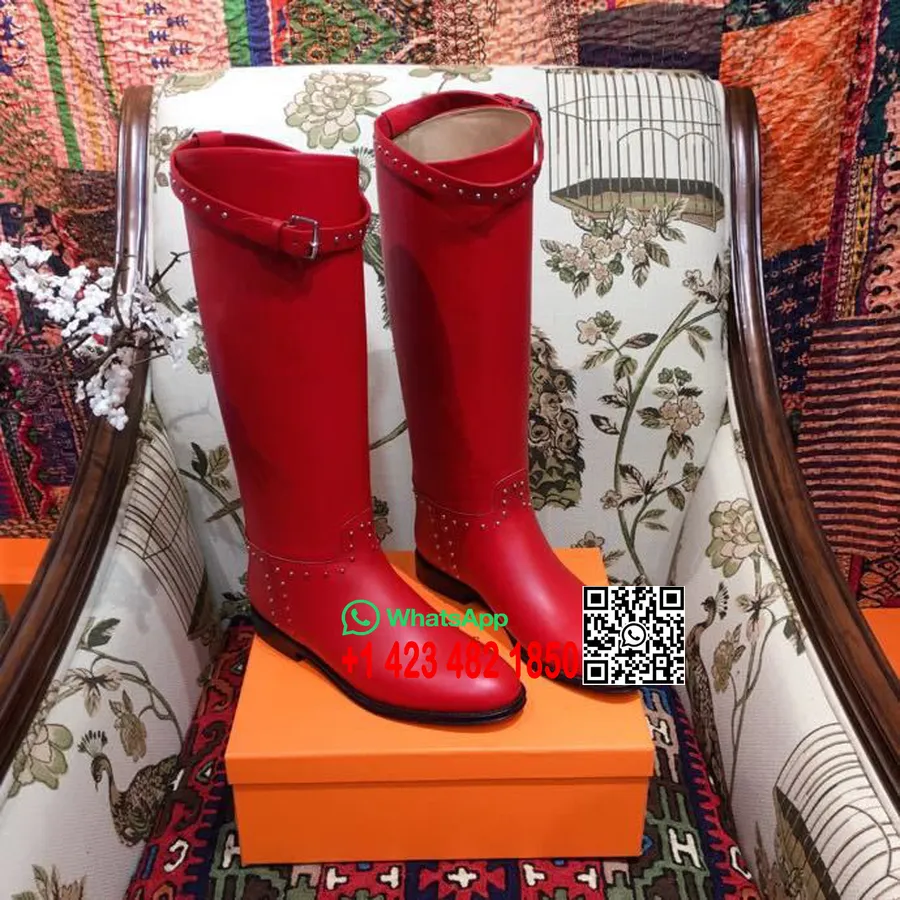 Hermes Studded Riding Jumping Boots Calfskin Leather Fall/Winter 2018 Collection, Red