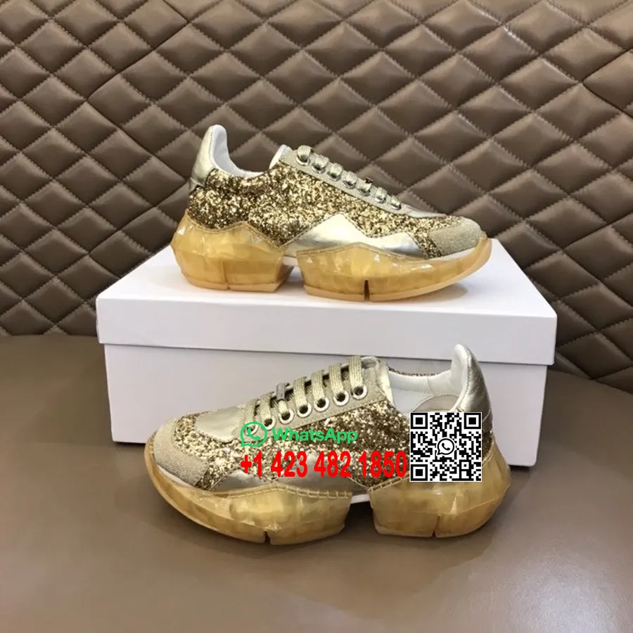 Jimmy Choo Sneakers με Glitter, δέρμα μοσχαριού συλλογή άνοιξη/καλοκαίρι 2022, χρυσό