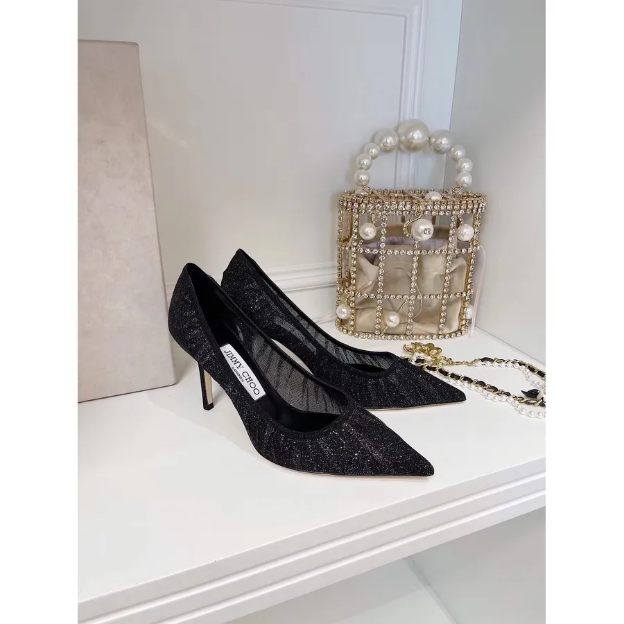 Jimmy Choo Glitter Point-toe Pumps 100mm από δέρμα μοσχαριού συλλογή φθινόπωρο/χειμώνας 2021, μαύρο