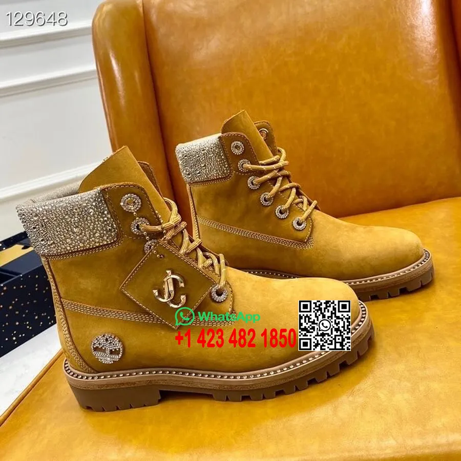 Jimmy Choo X Timberland Kristalno Okrašeni Gležnjarji Kolekcija Jesen/zima 2020, Rumenorjavi