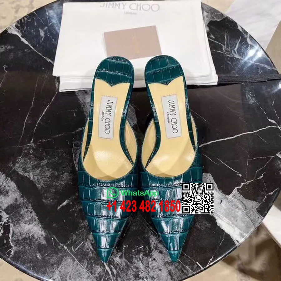 Jimmy Choo Rav 65mm Katır Pompaları Croc Kabartmalı Dana Derisi Ilkbahar/yaz 2020 Koleksiyonu, Zümrüt