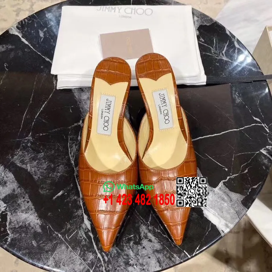 Jimmy Choo Rav 65mm Katır Pompaları Croc Kabartmalı Dana Derisi Ilkbahar/yaz 2020 Koleksiyonu, Kahverengi