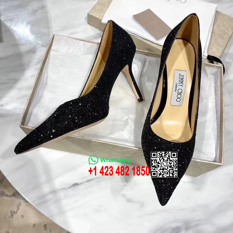 Jimmy Choo Romy Parıltılı Sivri Uçlu Topuklu Ayakkabı 100mm Dana Derisi Ilkbahar/yaz 2020 Koleksiyonu, Siyah