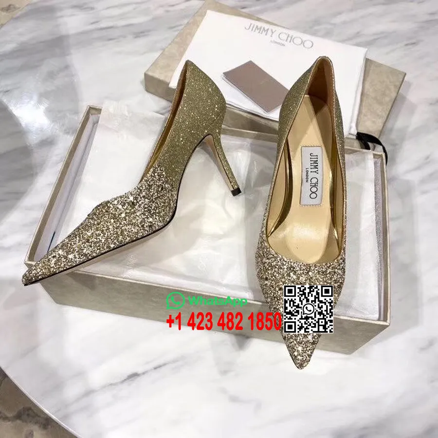 Jimmy Choo Romy Parıltılı Sivri Uçlu Topuklu Ayakkabı 100 Mm Dana Derisi İlkbahar/Yaz 2020 Koleksiyonu, Altın