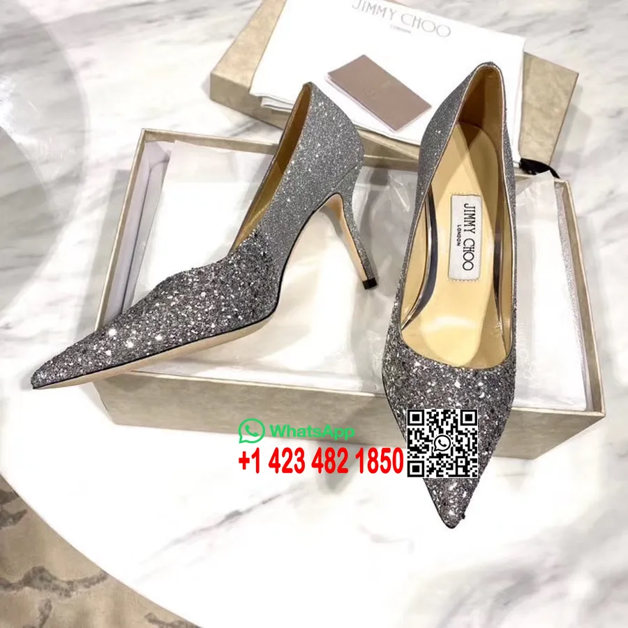 Jimmy Choo Romy Parıltılı Sivri Burunlu Topuklu Ayakkabı 100mm Dana Derisi İlkbahar/Yaz 2020 Koleksiyonu, Gümüş