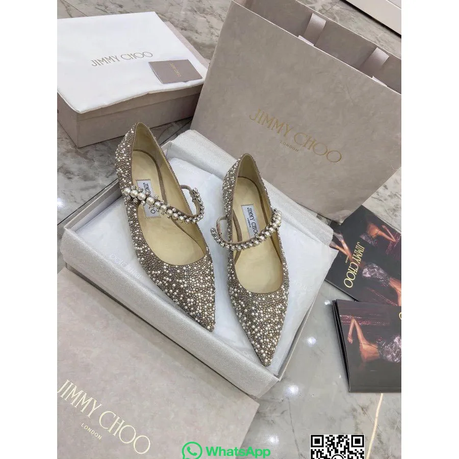 Jimmy Choo Baily Ballerina Flats διακοσμημένα κρύσταλλα και πέρλες από δέρμα μοσχαριού συλλογή άνοιξη/καλοκαίρι 2020, ασημί