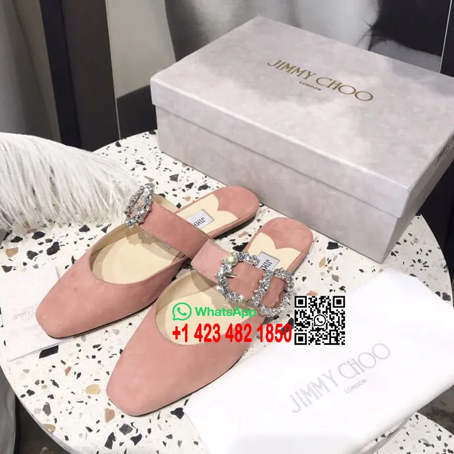 Koleksi Jimmy Choo Goodwin Balerina Mules Kulit Suede Musim Semi/musim Panas 2019, Merah Muda